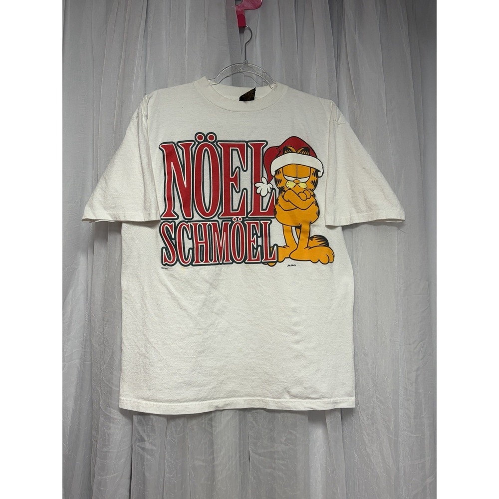 Vintage Garfield Christmas Shirt Noel Schmoel Jim Davis Cartoon 90s Tee L Paws